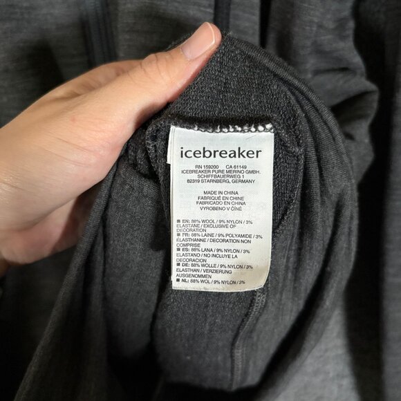 Icebreaker Merino Wool Blend Full Zip Hoodie Sweatshirt - Men's Size M - Gray - Picture 5 of 10